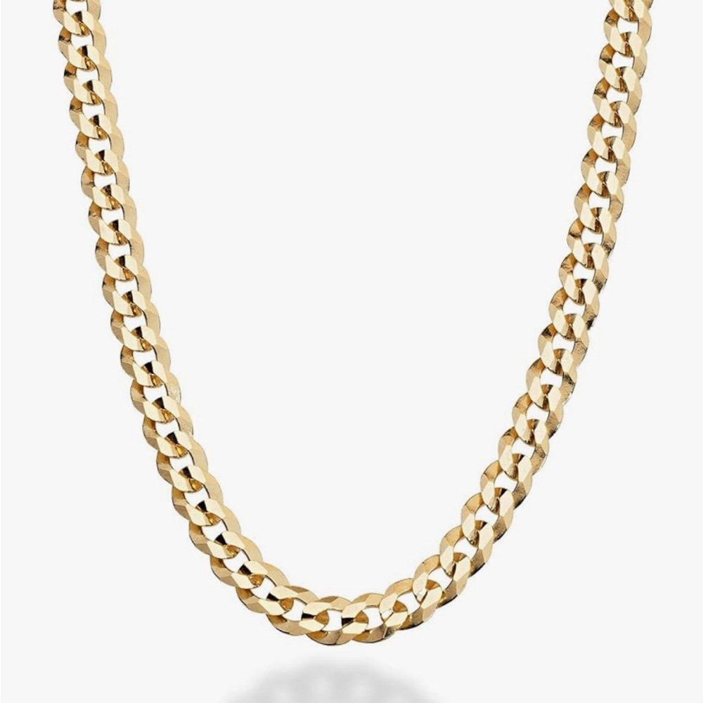 Italian Pure 18K Gold- Solid 925 Sterling Silver Cuban Link Chain 5mm Necklace
